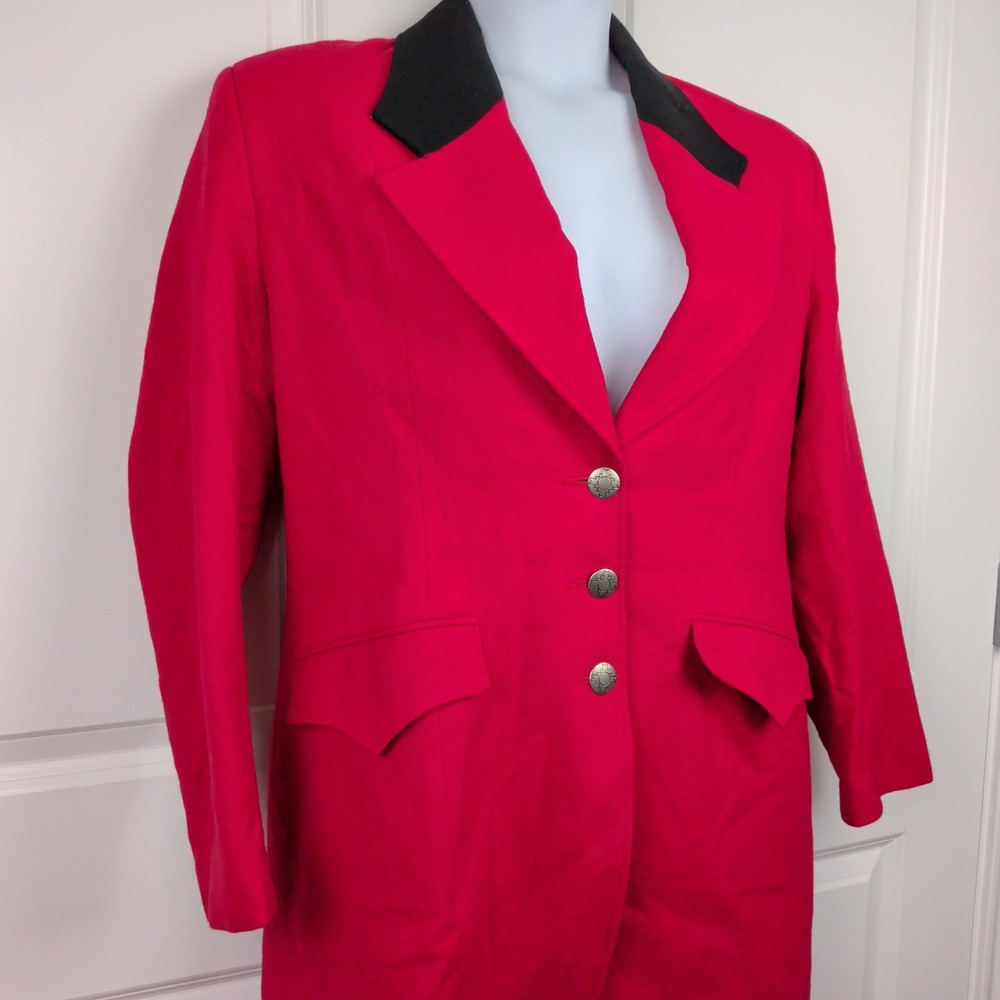 Vintage Red Equestrian Hunting Riding Wool Blend Western Coat Black Collar XL